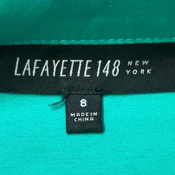 Lafayette 148 New York Teal Button Down Blouse 3/4 Sleeves Size 8 Medium M - Picture 2 of 5